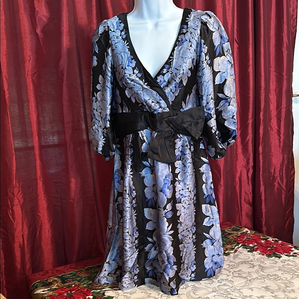 Nanette Lepore Black and Blue Floral Midi Dress